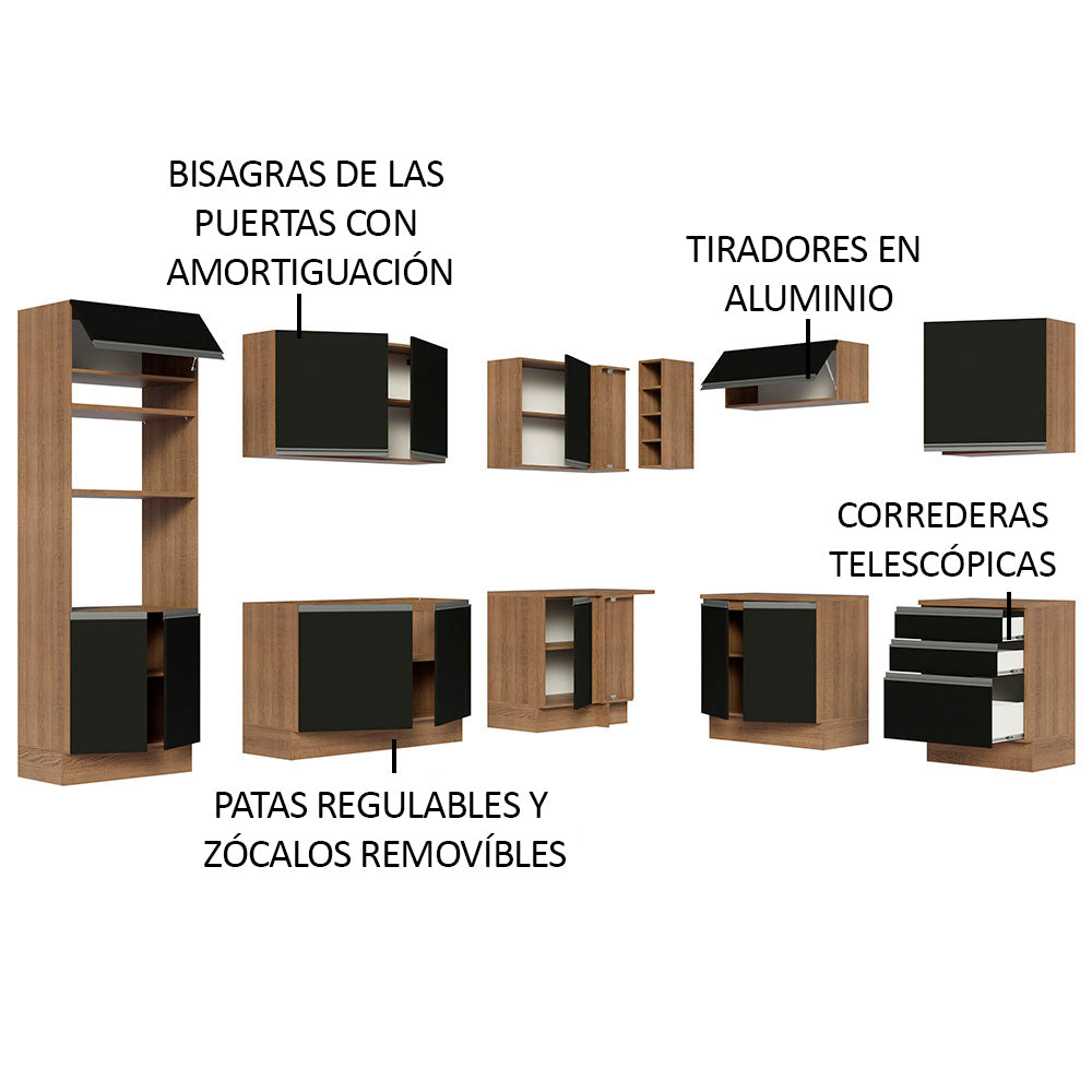 Cocina Integral Esquinera 479cm Marrón/Negro Glamy 01