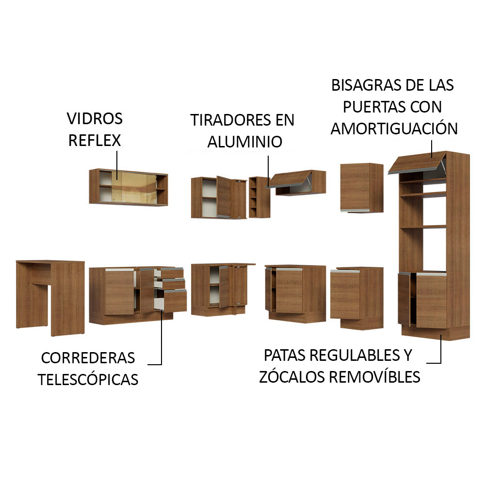 Cocina Integral Esquinera 504cm Marrón Glamy 01
