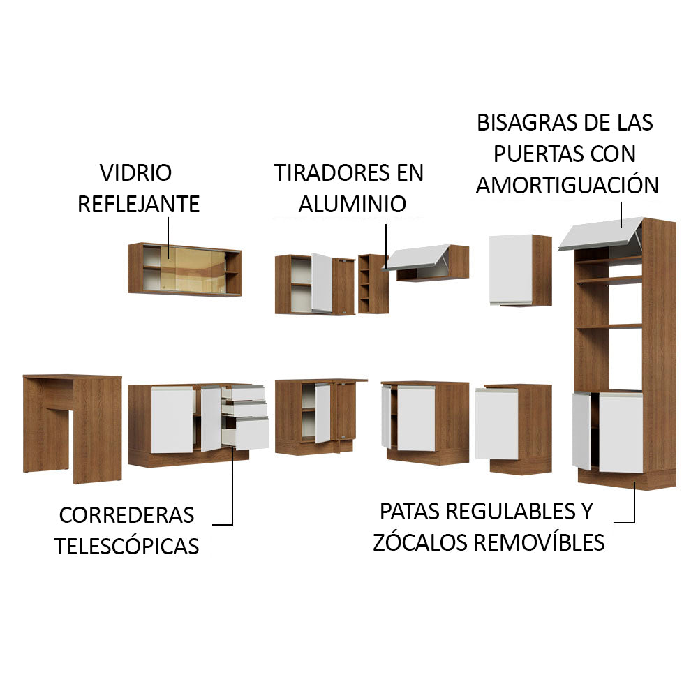 Cocina Integral Esquinera 504cm Marrón/Blanco Glamy 01