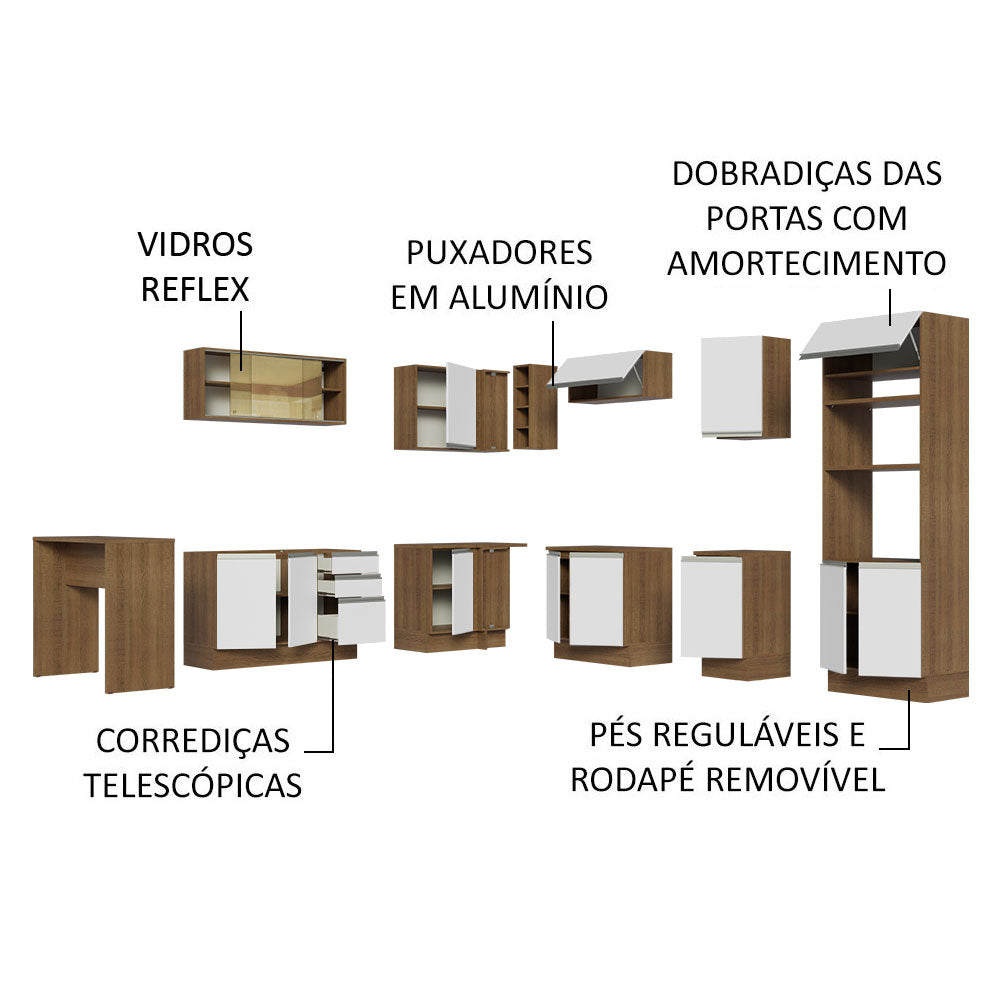 Cocina Integral Esquinera 504cm Marrón/Blanco Glamy 01