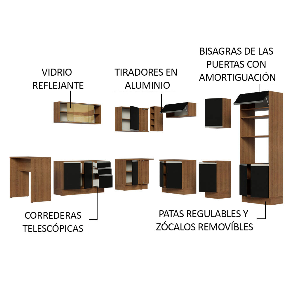 Cocina Integral Esquinera 504cm Marrón/Negro Glamy 01