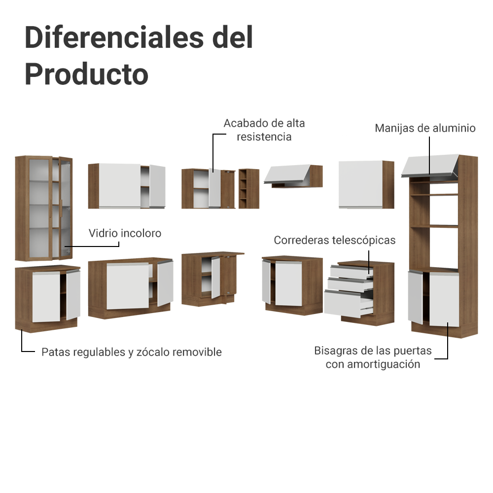 Cocina Integral 549cm Marrón/Blanco Glamy 01
