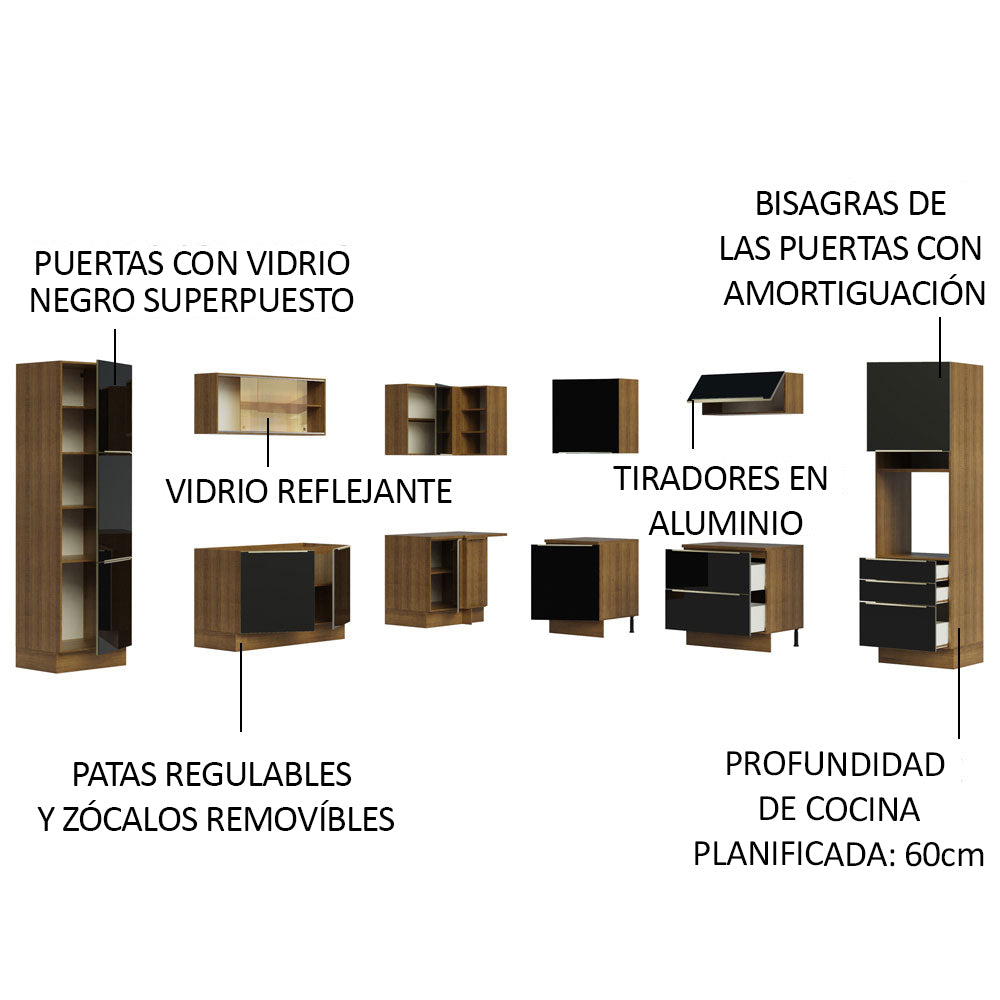 Cocina Integral Esquinera 546cm Marrón/Negro Lux 01