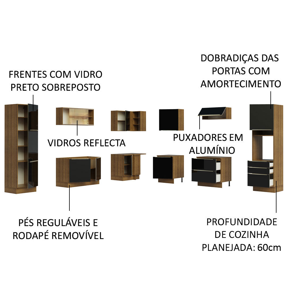 Cocina Integral Esquinera 546cm Marrón/Negro Lux 01