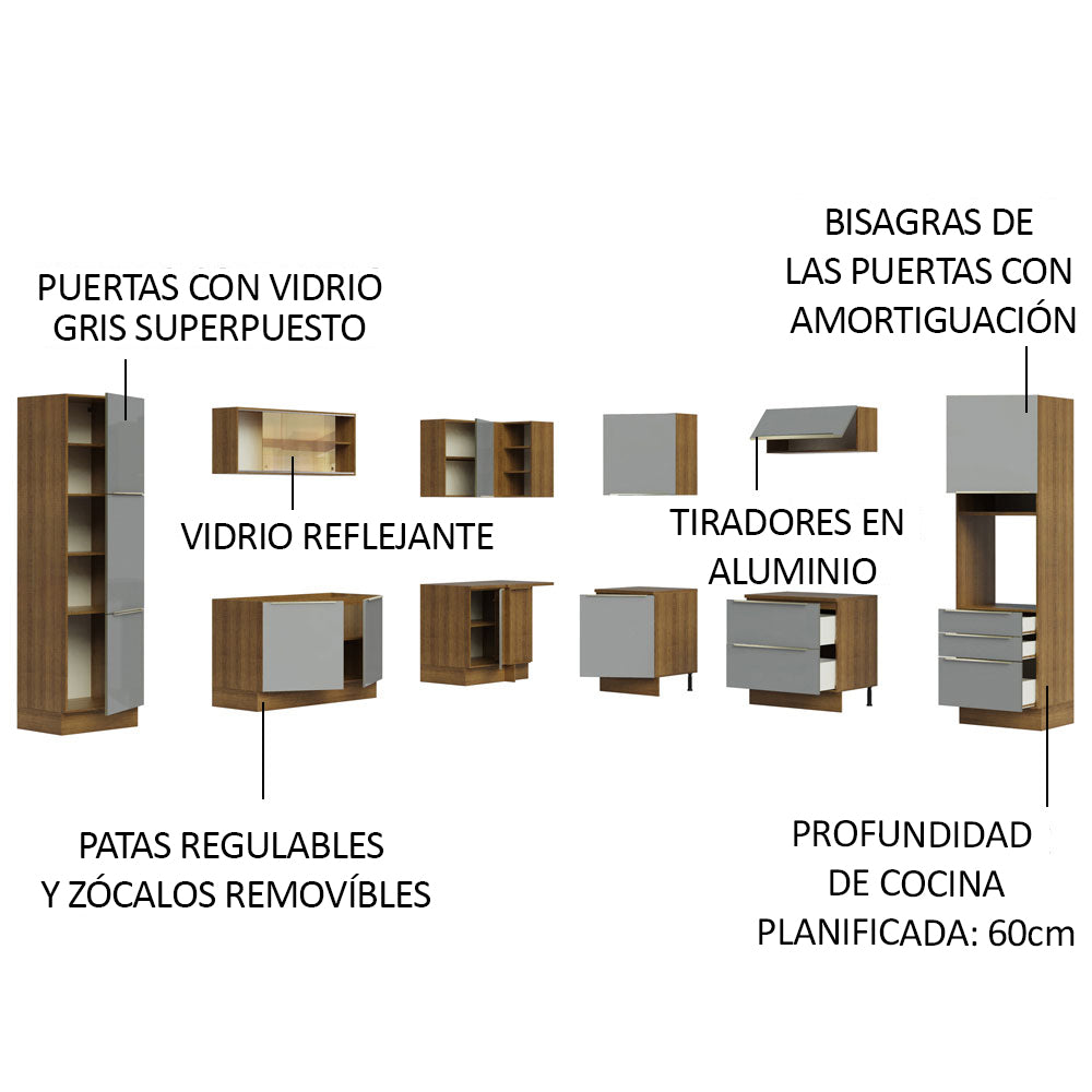 Cocina Integral Esquinera 546cm Marrón/Gris Lux 01