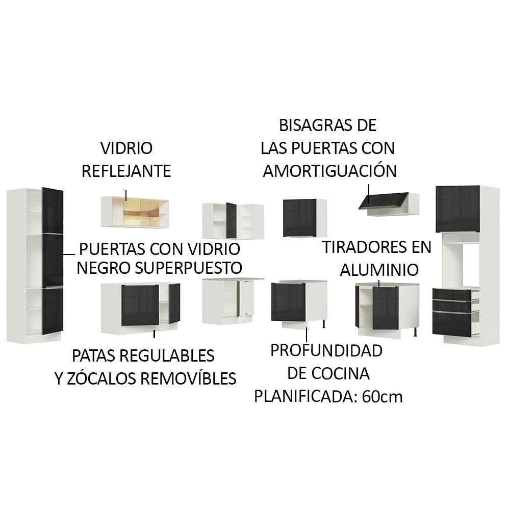 Cocina Integral Esquinera 546 cm Lux Blanco/Negro 03