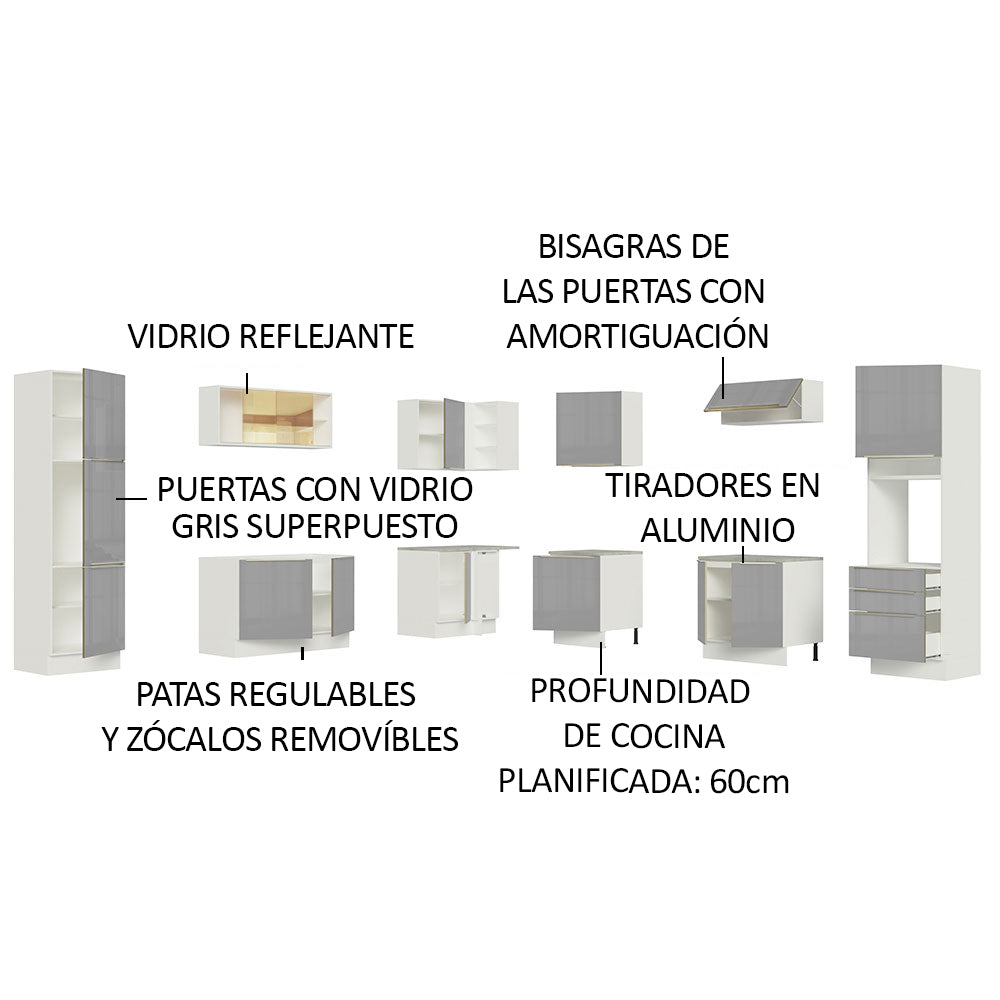 Cocina Integral Esquinera 546 cm Lux Blanco/Gris 03
