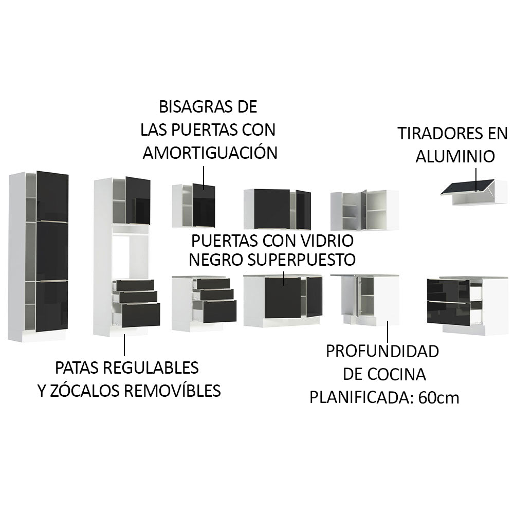 Cocina Integral Esquinera 546 cm Lux Blanco/Negro 05