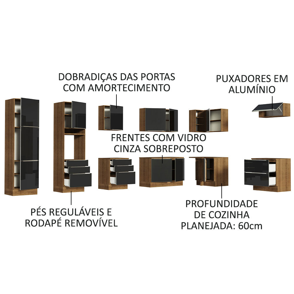 Cocina Integral Esquinera 546cm Marrón/Negro Lux 05