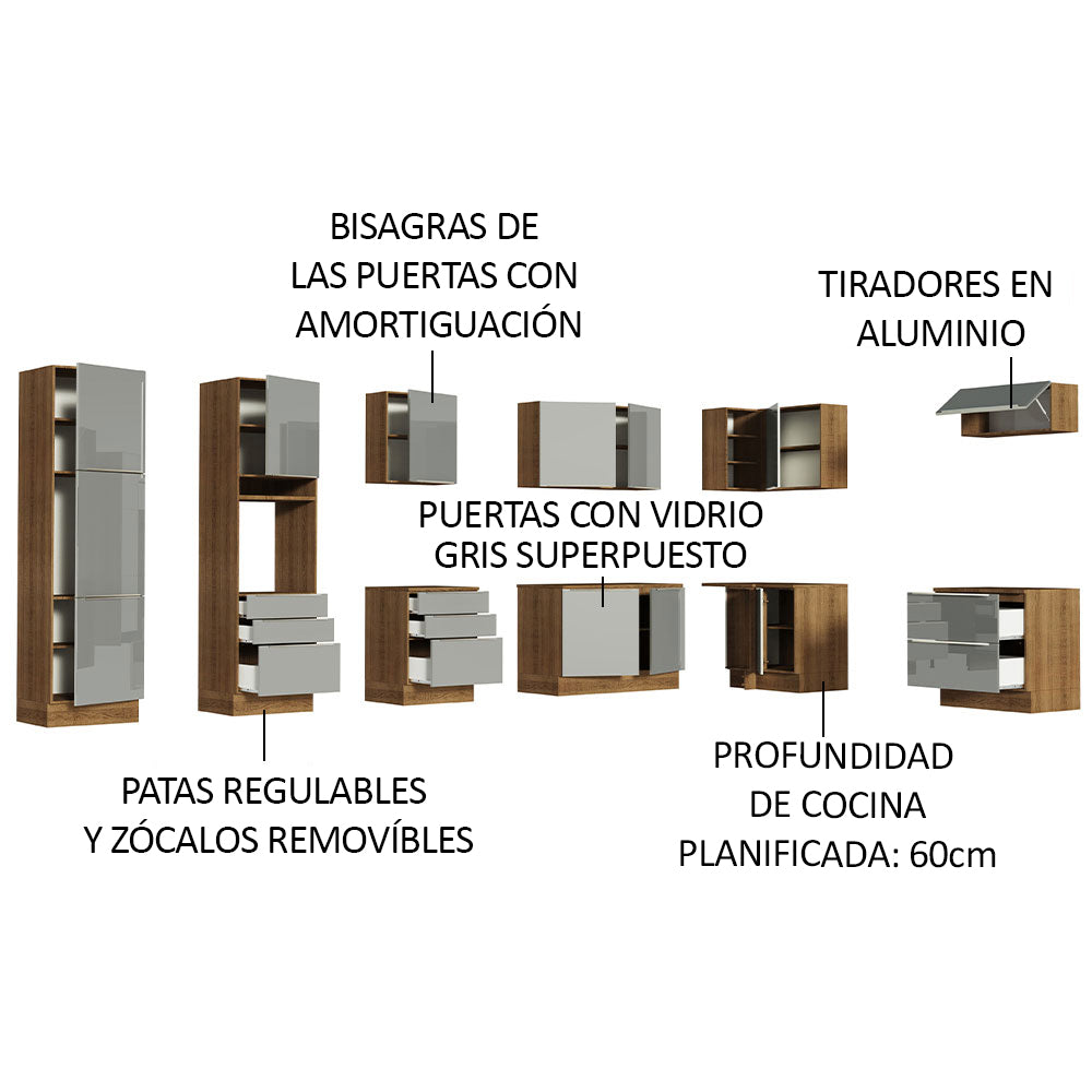 Cocina Integral Esquinera 546cm Marrón/Gris Lux 05
