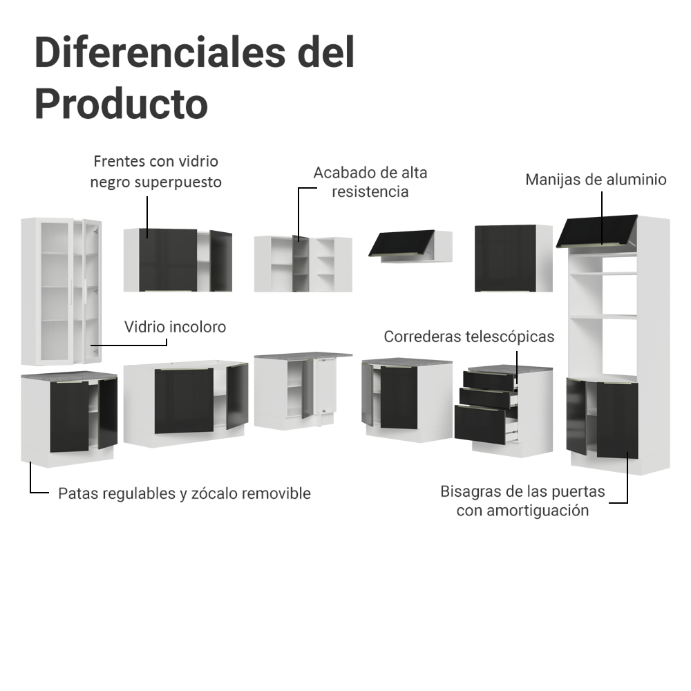 Cocina Integral 566cm Blanco/Negro Lux 01