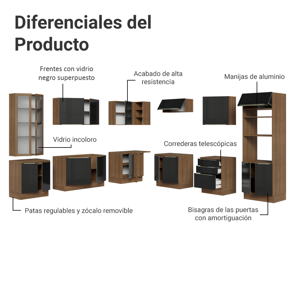 Cocina Integral 566cm Marrón/Negro Lux 01