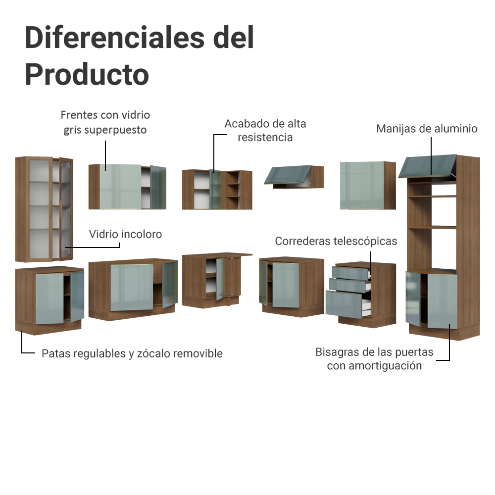 Cocina Integral 566cm Marrón/Gris Lux 01