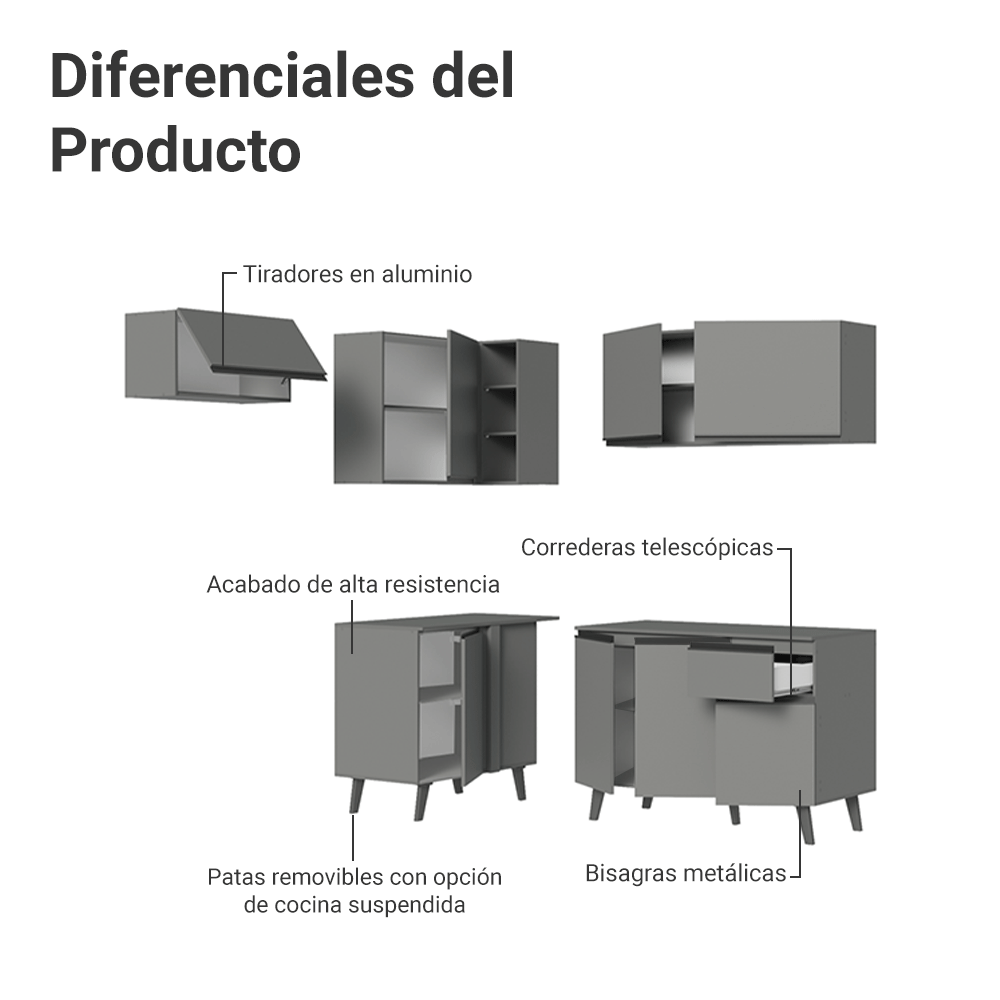 Cocina Integrale Esquinera 325 cm Gris Nice Madesa 06