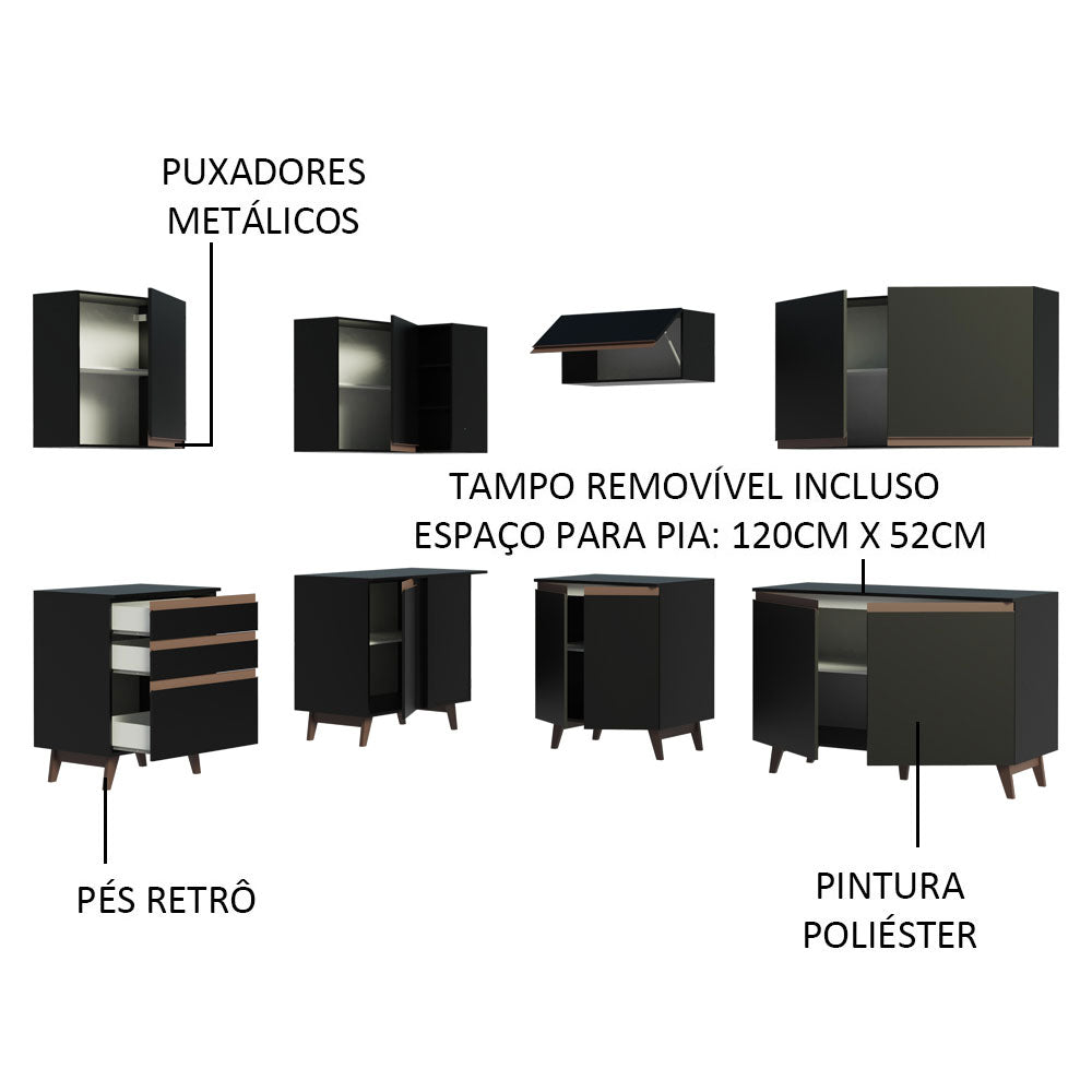 Cocina Integral Esquinera 392cm Negro Reims 02