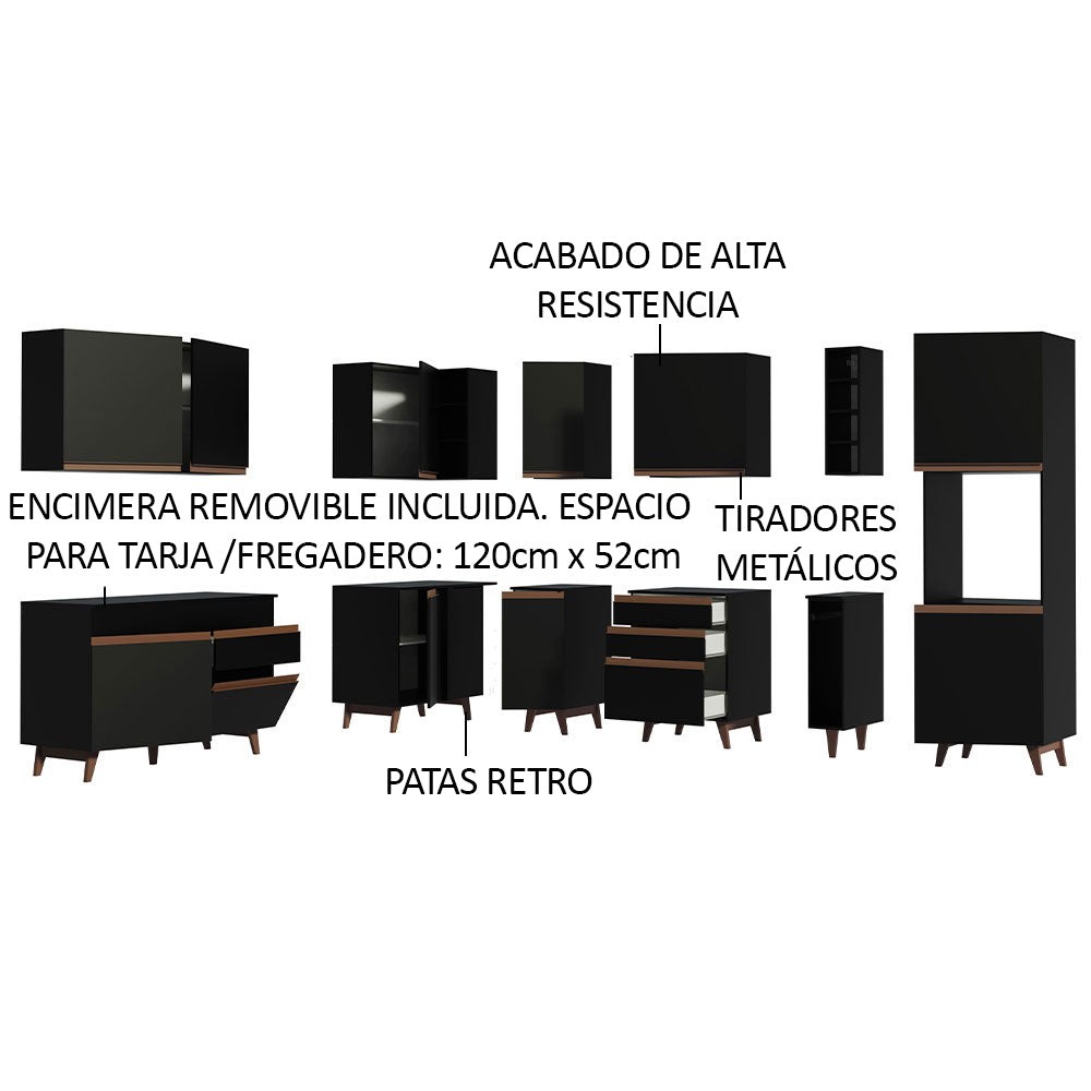 Cocina Integral Esquinera 437cm Negro Reims Madesa 01