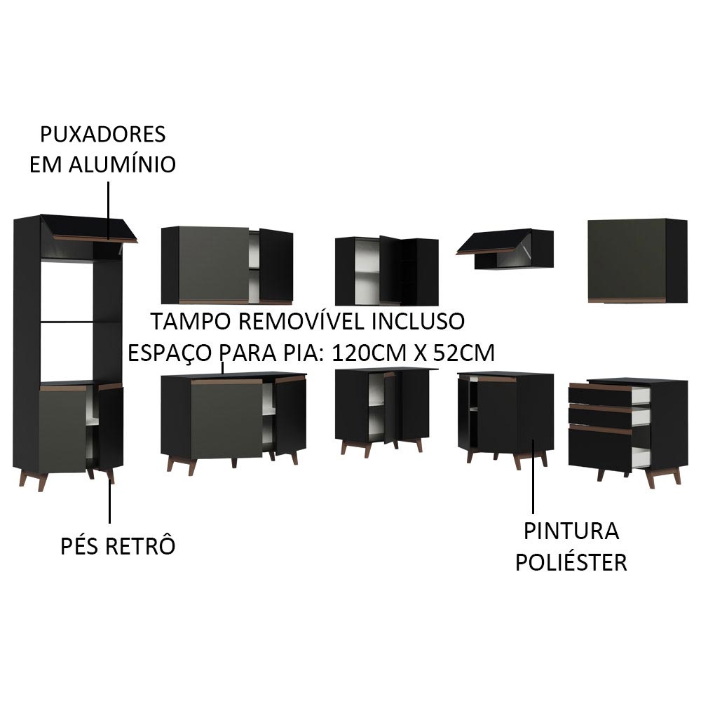 Cocina Integral Esquinera 462cm Negro Reims 01