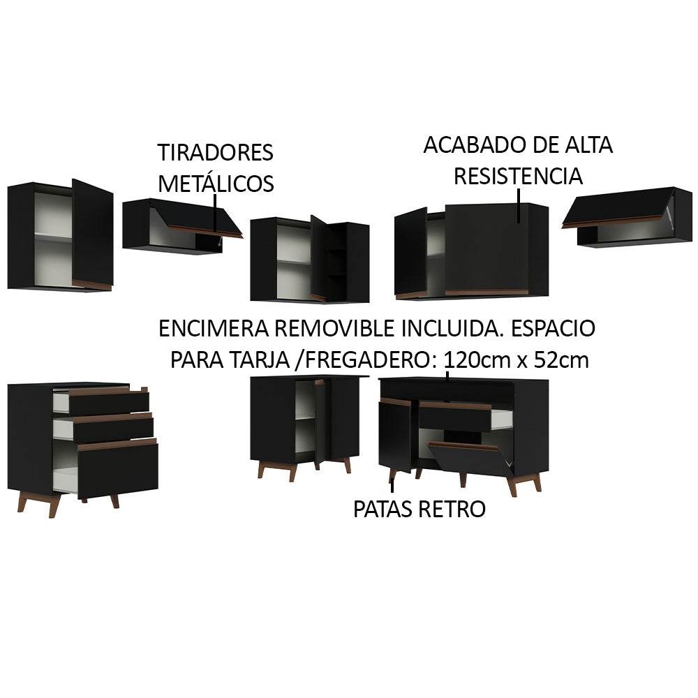Cocina Integral Esquinera 462cm Reims Negro 03