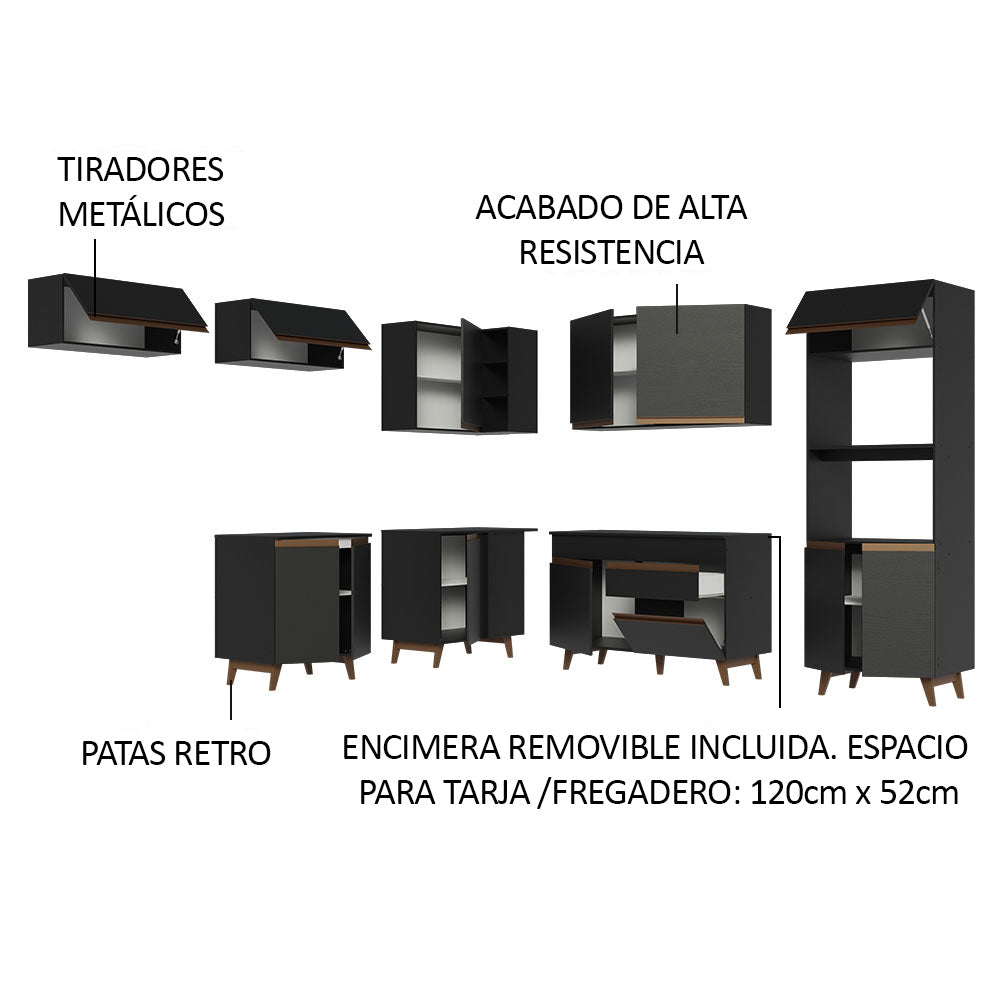 Cocina Integral Esquinera 472cm Reims Negro 01