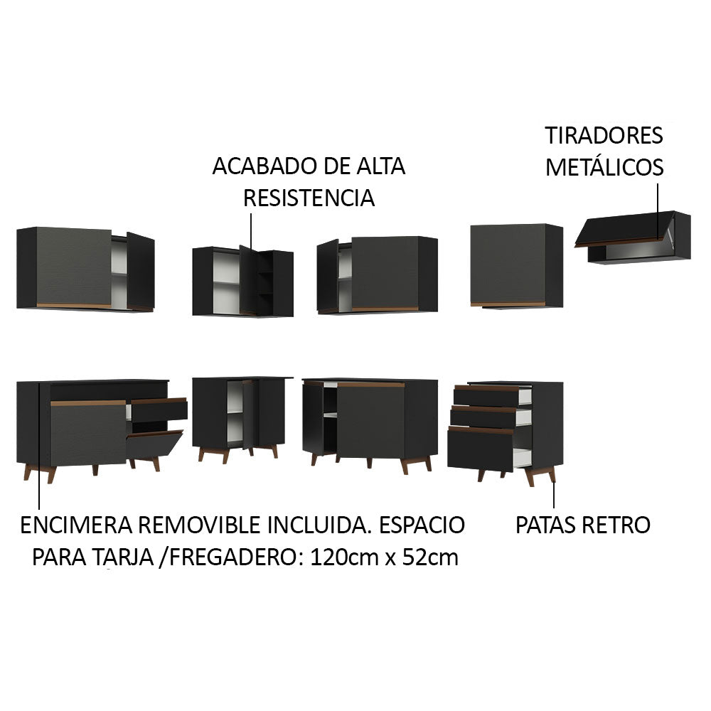 Cocina Integral Esquinera 512cm Reims Negro 01