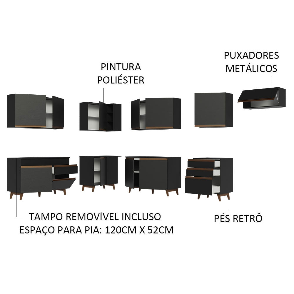 Cocina Integral Esquinera 512cm Reims Negro 01