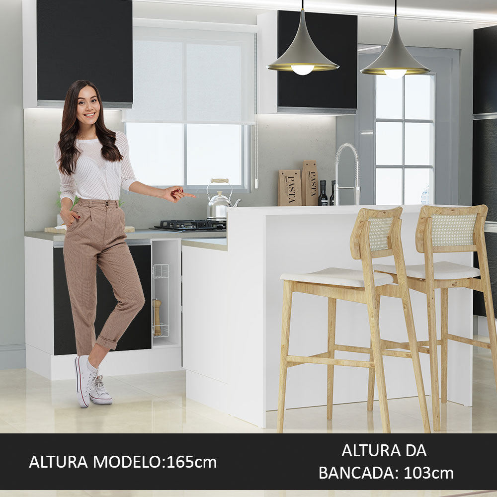 Isla de Cocina 120 cm 2 Puertas 3 Cajones Sin Encimera Blanco/Negro Glamy Madesa