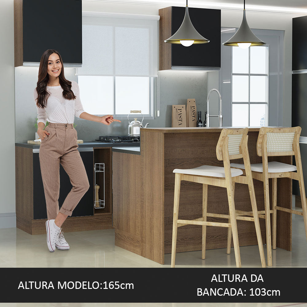 Isla de Cocina 120 cm 2 Puertas 3 Cajones Sin Encimera Marrón/Negro Glamy Madesa