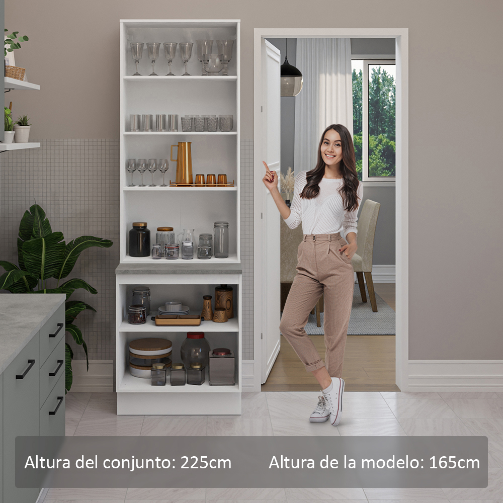 Kit Gabinete Bajo 2 Puertas y Vitrina 70 cm Blanco/Gris Agata Madesa