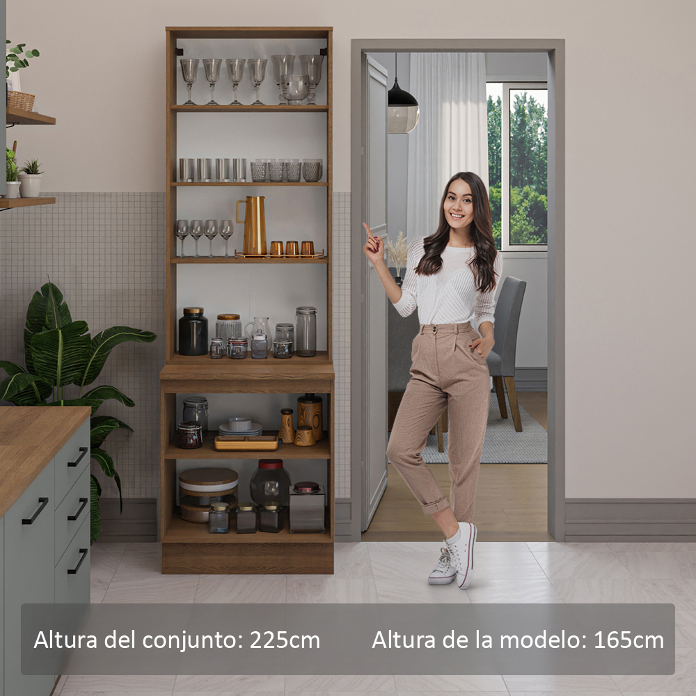 Kit Gabinete Bajo 2 Puertas y Vitrina 70 cm Marrón/Gris Agata Madesa