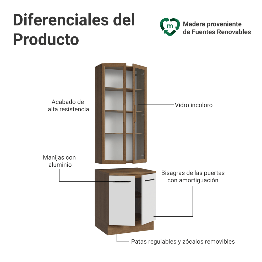 Kit Gabinete + Vitrina 70 cm Marrón/Blanco Agata 02
