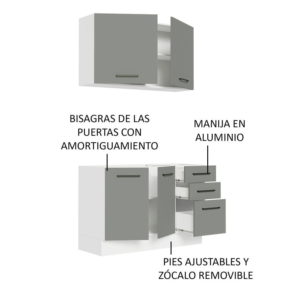 Cocina Compacta 120cm Blanco/Gris Agata 01