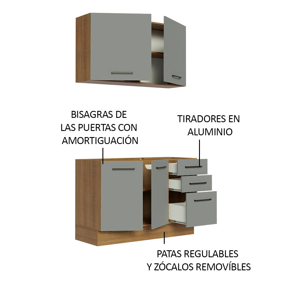 Cocina Compacta 120 x 52 cm 4 Puertas 3 Cajones Marrón/Gris Agata Madesa