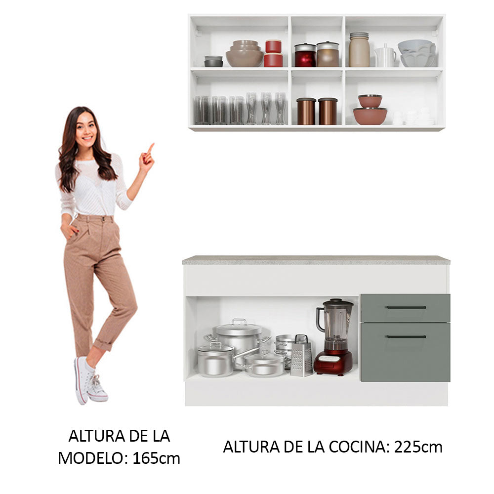 Cocina Compacta 150 x 52 cm 4 Puertas 2 Cajones Blanco/Gris Agata Madesa 01