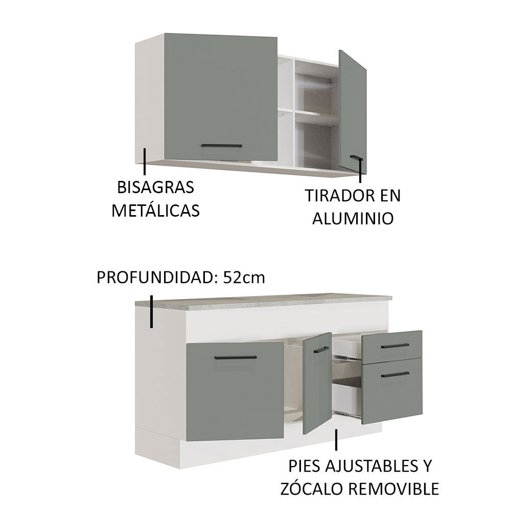 Cocina Integral 150cm Blanco/Gris Agata 01