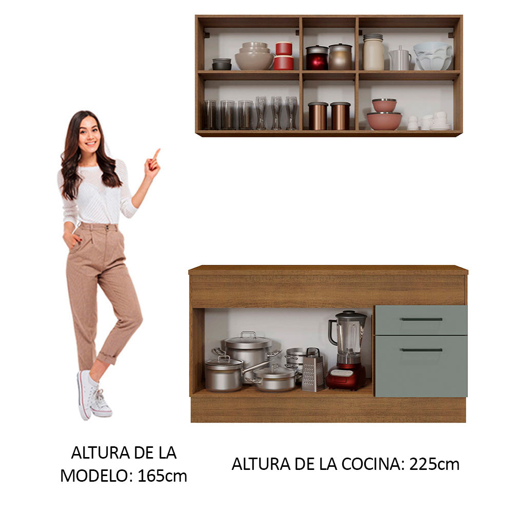 Cocina Compacta 150 x 52 cm 4 Puertas 2 Cajones Marrón/Gris Agata Madesa 01