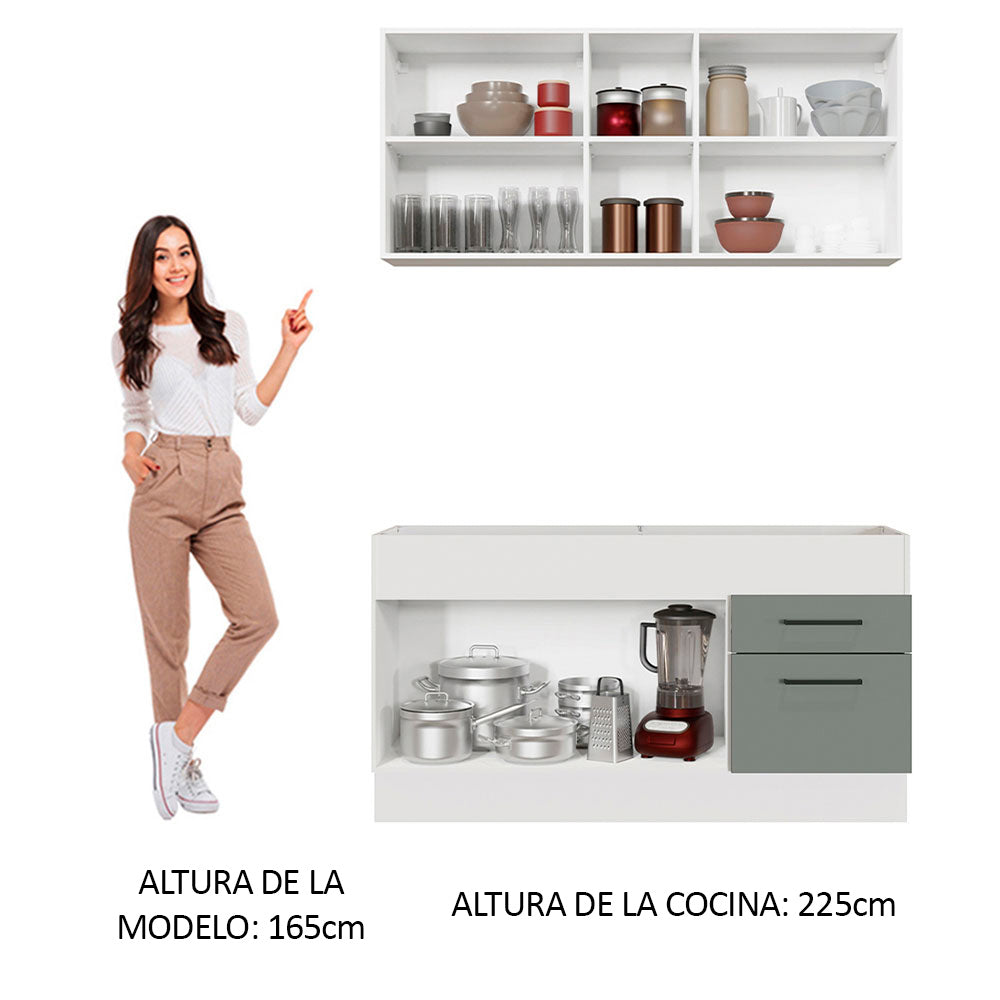 Cocina Compacta 150 x 52 cm 4 Puertas 2 Cajones Blanco/Gris Agata Madesa 02