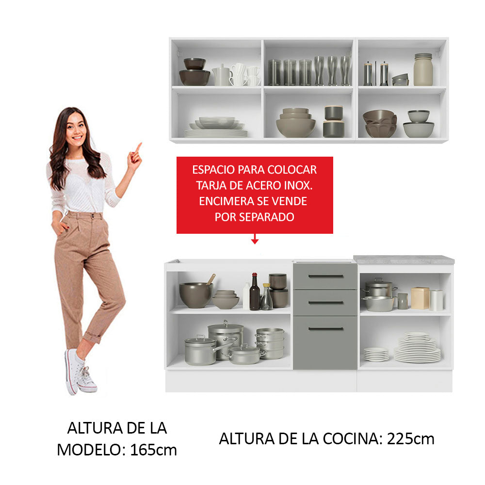 Cocina Compacta 180 x 52 cm 6 Puertas 3 Cajones Blanco/Gris Agata Madesa 01
