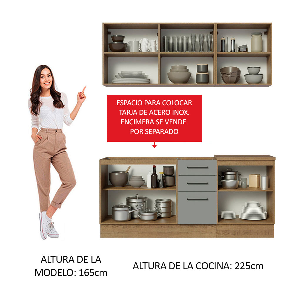 Cocina Compacta 180 x 52 cm 6 Puertas 3 Cajones Marrón/Gris Agata Madesa 01