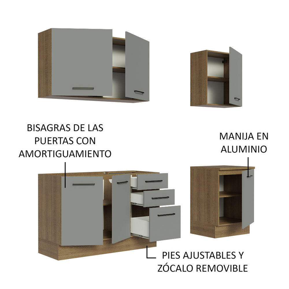 Cocina Compacta 180cm Marrón/Gris Agata 01
