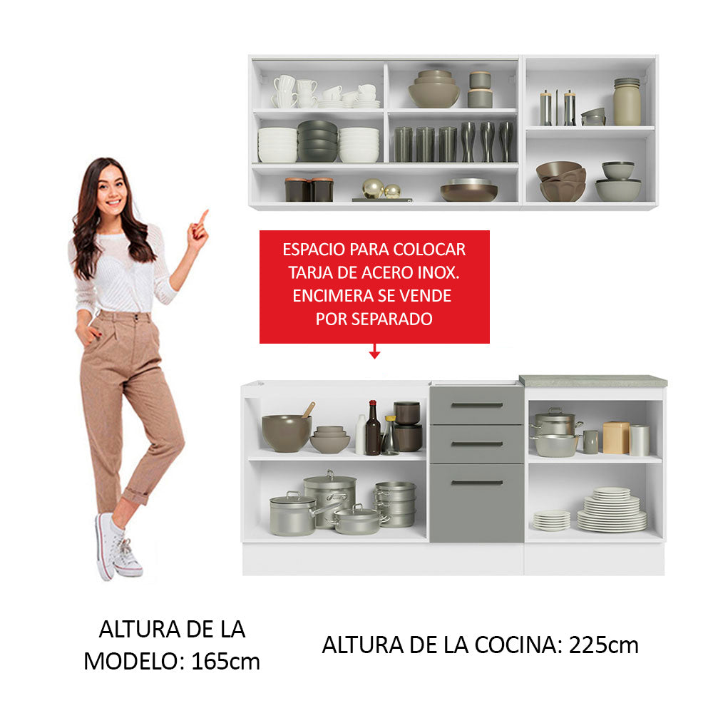 Cocina Compacta 180 x 52 cm 6 Puertas 3 Cajones Blanco/Gris Agata Madesa 02