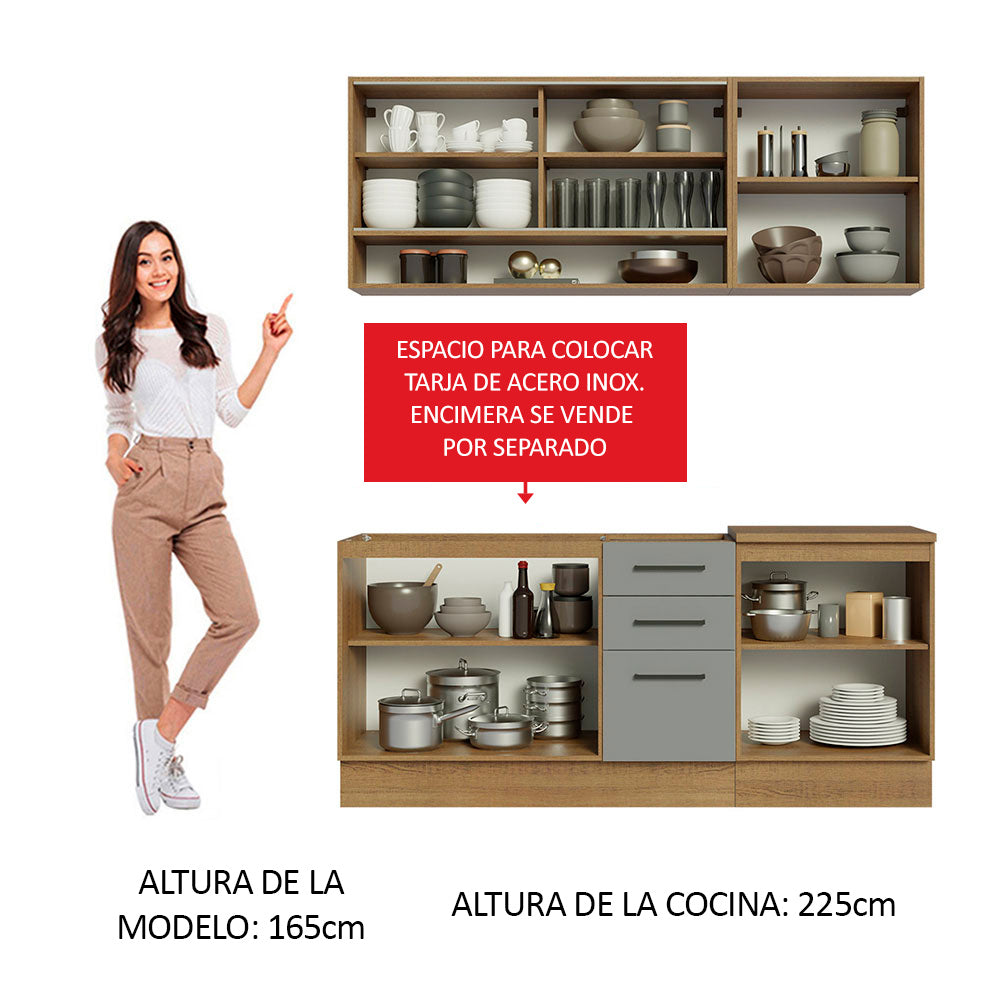 Cocina Compacta 180 x 52 cm 6 Puertas 3 Cajones Marrón/Gris Agata Madesa 02