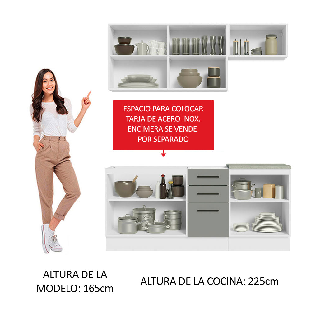Cocina Compacta 180 x 52 cm 6 Puertas 3 Cajones Blanco/Gris Agata Madesa 03