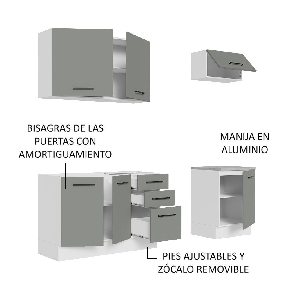 Cocina Compacta 180cm Blanco/Gris Agata 03