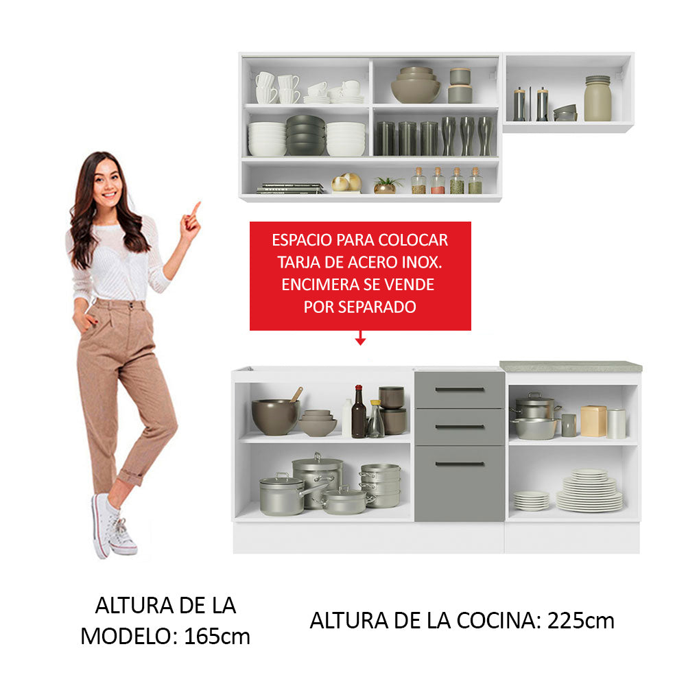 Cocina Compacta 180 x 52 cm 6 Puertas 3 Cajones Blanco/Gris Agata Madesa 04