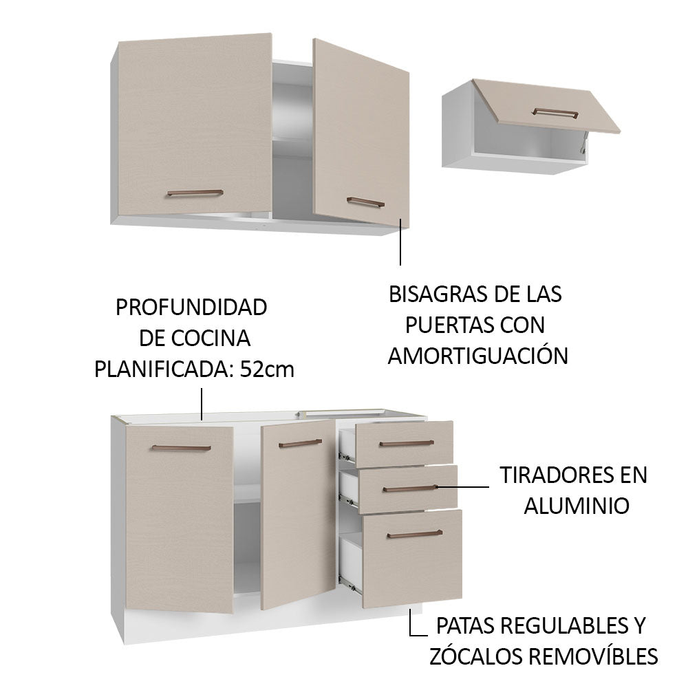 Cocina Compacta 180 cm Blanco/Crema Agata Madesa