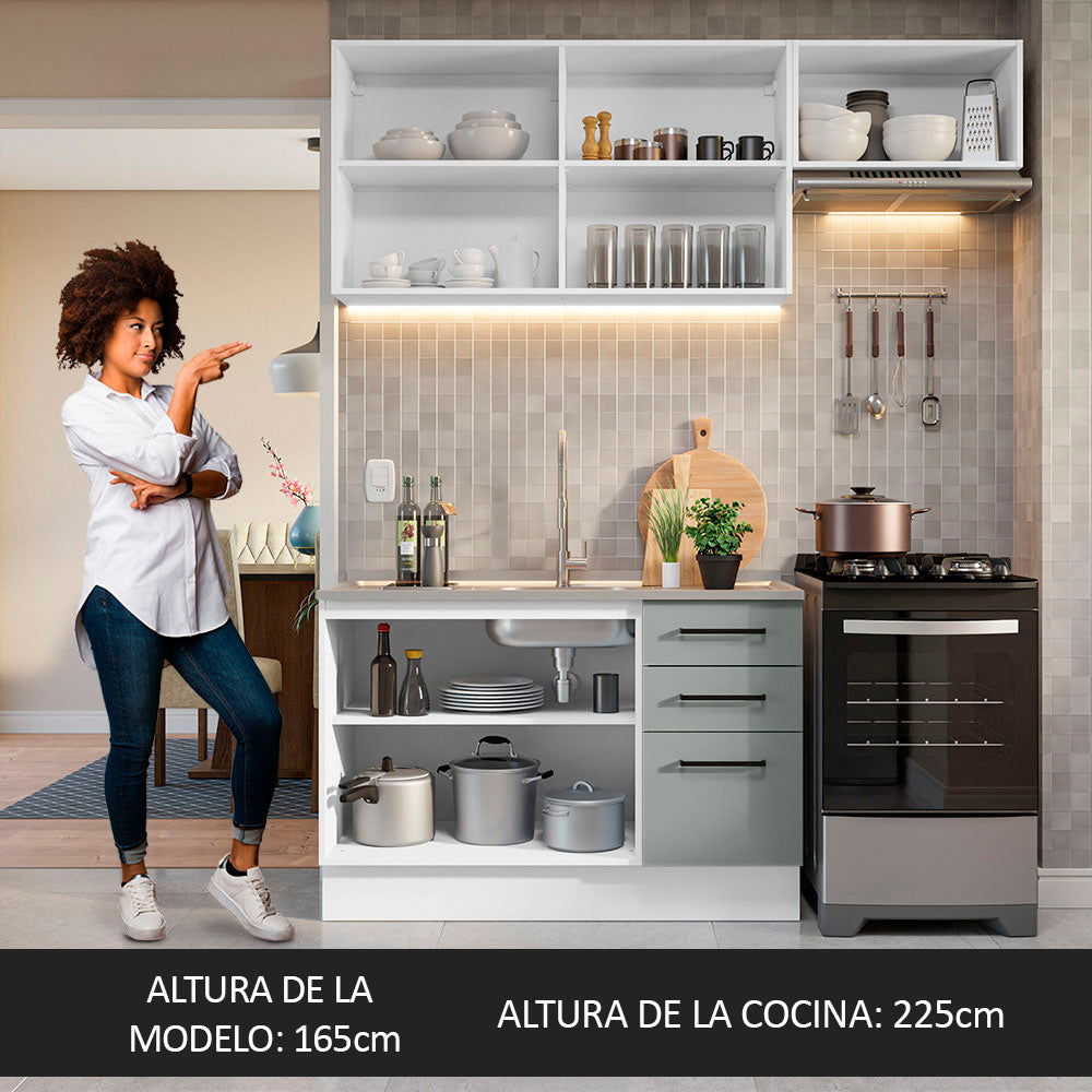 Cocina Compacta 180 x 52 cm 5 Puertas 3 Cajones Blanco/Gris Agata Madesa