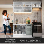 Cocina Compacta 180 x 52 cm 5 Puertas 3 Cajones Blanco/Gris Agata Madesa
