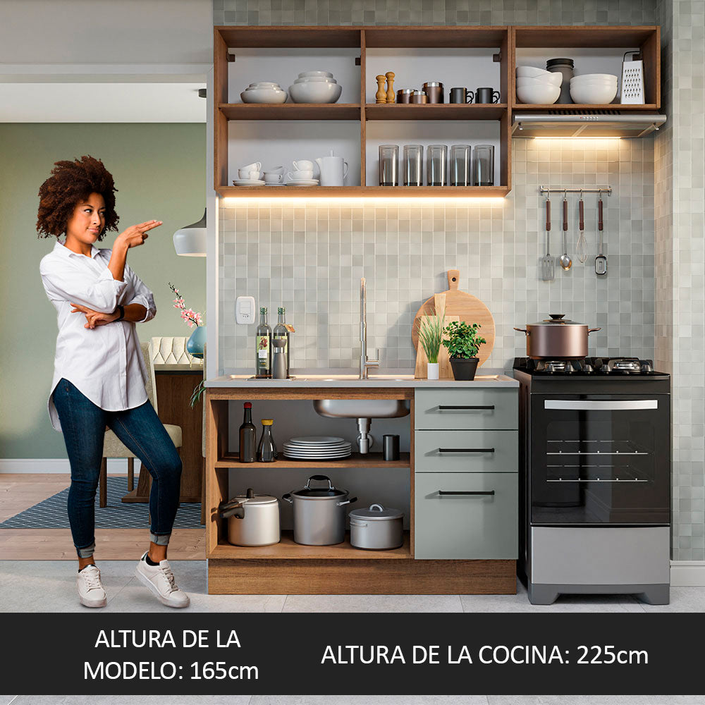 Cocina Compacta 180 x 52 cm 5 Puertas 3 Cajones Marrón/Gris Agata Madesa
