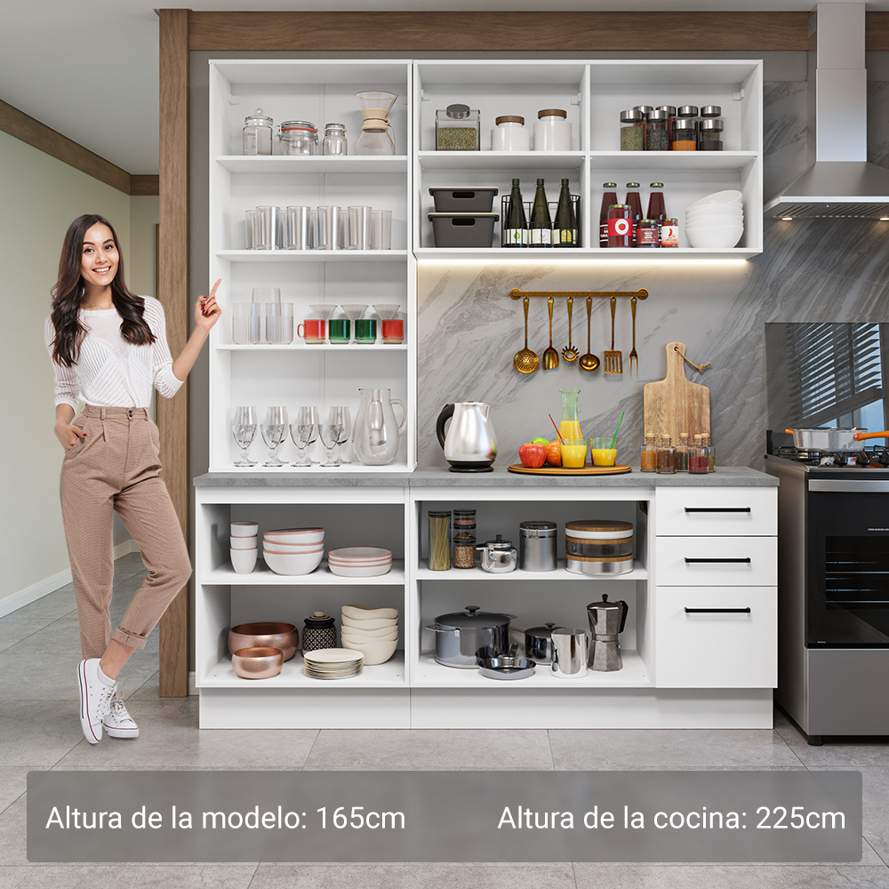 Cocina Compacta 190 cm Con Vitrina Blanco Agata Madesa