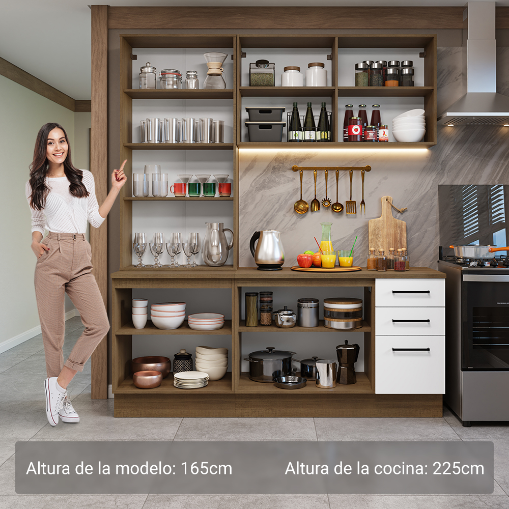 Cocina Compacta 190 cm Con Vitrina Marrón/Blanco Agata Madesa